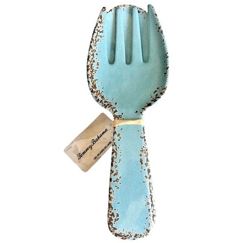 Tommy Bahama Speckled 11" Salad Server Set Serving Spoon Fork Light Blue Rustic